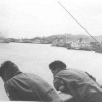 Entering the harbor and preparing to moor at Colombo, Ceylon. I do not know these two squaddies, but we all spent many an hour leaning over the rail watching the sea go by, a very pleasant pursuit.