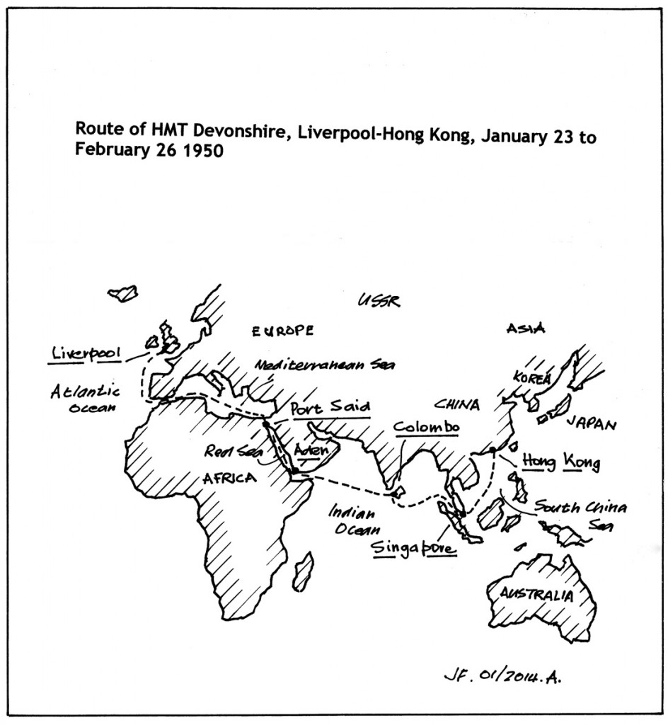 Gunner Flann's route to Hong Kong on the HMT Devonshire