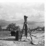 Simms Flash spotting Instrument set up to observe fall of shot into the bay below. The heavy steel carrying case is to the left. The jerrican was sat on to observe. What it contained I cannot remember.