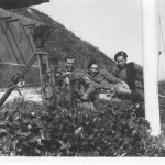 Sergeant Mason, Ian Styles and John Flann. The Simms observing instrument is on tripod in left foreground. Calibration was a slow process with plenty of time between the fall of shot. As can be seen relaxed conditions prevailed on our post.